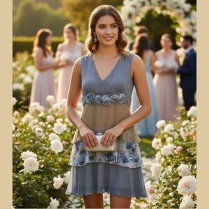 SAOPAULO 100% Silk Fully Lined Sleeveless Tiered Vee Neck Mini Dress US Sz 4